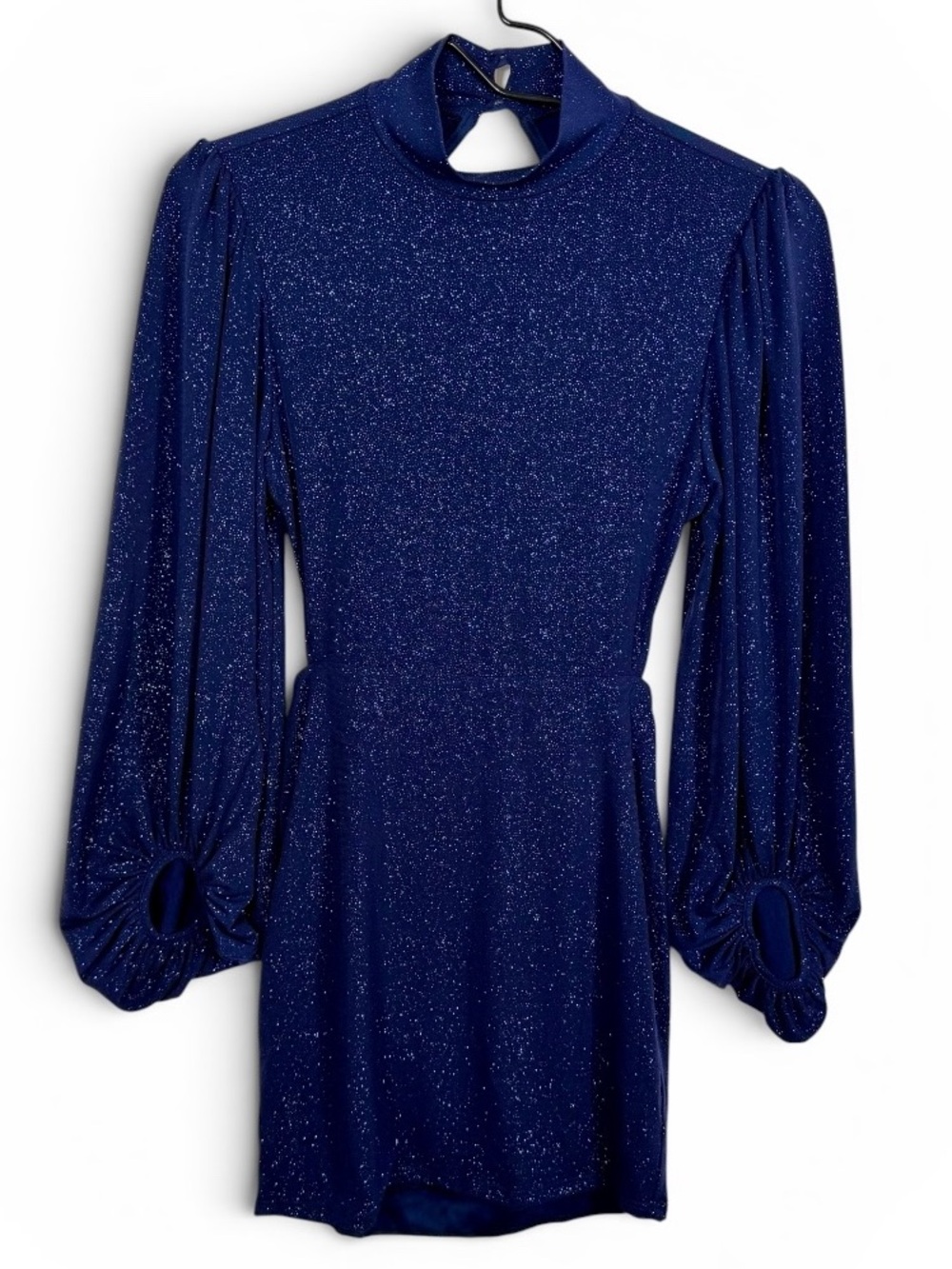 Lucy In The Sky Women’s Navy Blue Glitter Puff Sleeve Mini Dress NWOT Sz Small